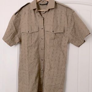 Brown Safari Eyelet Cotton button-down Shirt